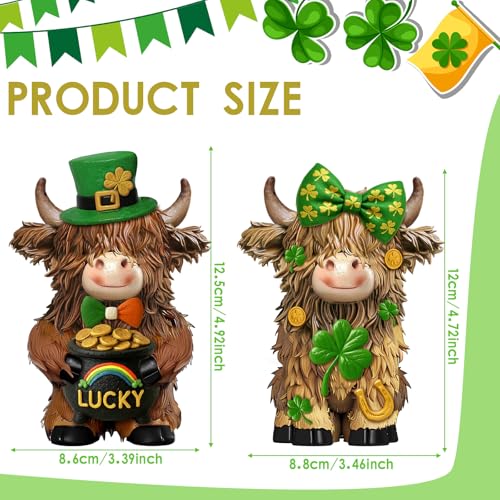 2 Pack Resin St. Patrick's Day Highland Cow Decor Gifts - style: St. Patrick’s Day