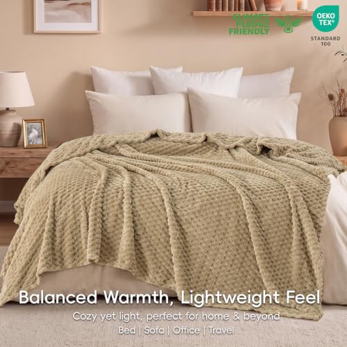 PHF Soft Cozy Fleece Blanket Twin Size, 340GSM Lightweight Warmth, Khaki - color: Khaki, size: Twin(66"x90")