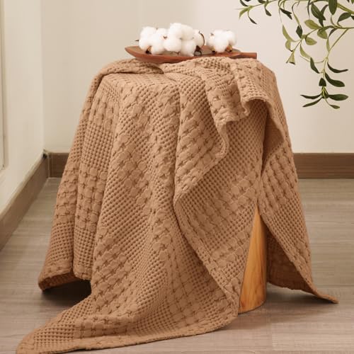 PHF Lightweight 100% Cotton Waffle Throw Blanket for Couch, Clay - color: 08 Clay, size: Throw(50"x60")