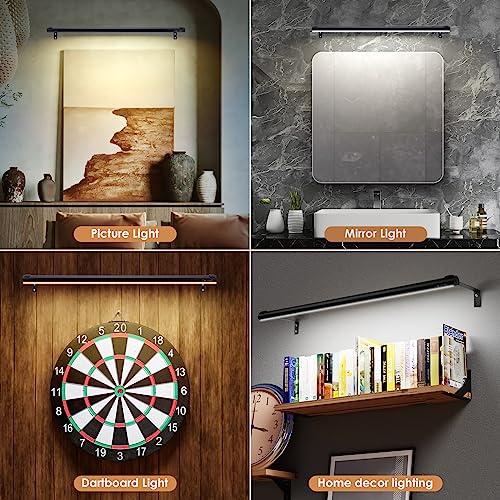 Battery Operated Wireless Picture Light，Rechargeable/Plugged in 31.5inch Painting Display Light,Remote Control Wall Lights with Three Modes and Timing for Art Frame (Black)