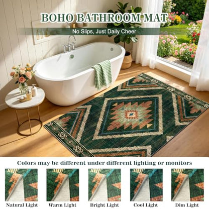 Green Boho Washable Living Room Entryway Area Rugs 3x5Ft Non Slip - color: Green, size: 3' x 5' (Rectangular)