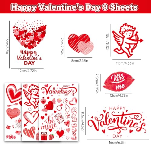 9 Sheets Valentines Window Clings, Valentines Day Decorations Heart Decor - color: Valentine's Special