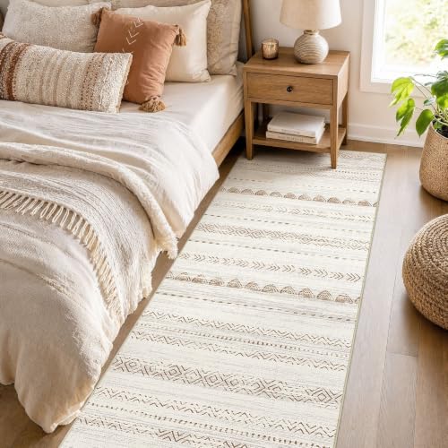 Nakagishi Runner Rug Kitchen Washable Rugs: 3x8 Non-Slip Boho Soft Modern Stain Resistant Indoor Floor Neutral Farmhouse Throw Carpet for Hallway Bathroom Laundry Room Entryway Bedroom- Brown - color: Beige Brown, size: 3' X 8' (Runner)