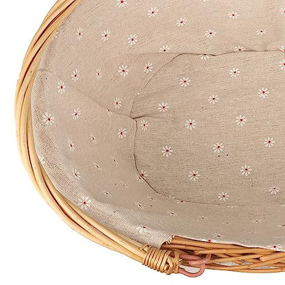 Large Multipurpose Wicker Basket with Handle, 14.2 x 11 x 6.7 in Wicker Picnic Basket with Liner, Empty Gift Basket, Oval Willow Woven Basket for Fruit, Wine, Gathering, Wedding, Picnic, by GNIEMCKIN - size: 1 PCS Large Circular vine
