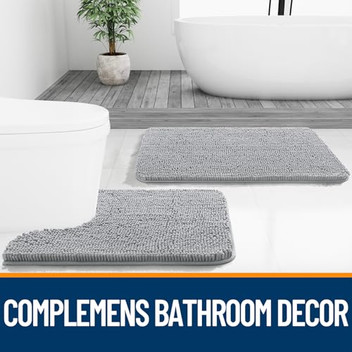 OLANLY Toilet Rugs U-Shaped 20x20, Soft Absorbent Chenille Contour Rugs - color: Light Grey, size: 20" X 20" Contour Rug