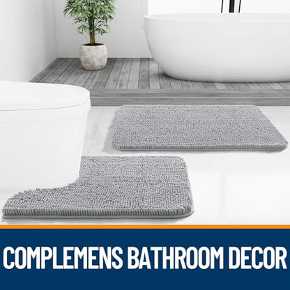 OLANLY Toilet Rugs U-Shaped 20x20, Soft Absorbent Chenille Contour Rugs - color: Light Grey, size: 20" X 20" Contour Rug
