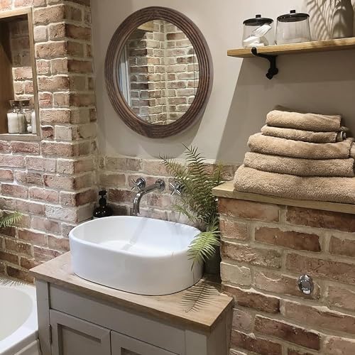 LOSOUR Round Mirror, Farmhouse Decor Solid Wood Frame Wall Circle Mirror, Decorative Mirrors for Bathroom Over Sink, Living Room, Entryway,Bedroom, Entryway, Hallway,Foyer (1, Coffee, 24" L x 24" W) - color: Coffee