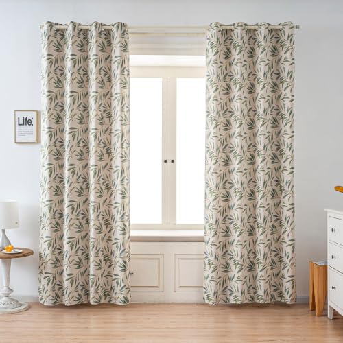 Green Botanical Leaf Blackout Curtains 54 Inch Length - color: Green Botanical Leaf, size: 52"W x 54"L (Pack of 2)