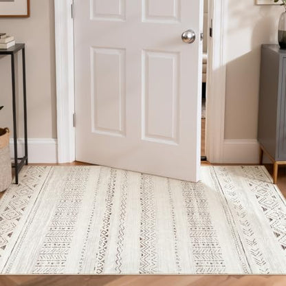 cotiled Washable 3x5 Entryway Rugs: Boho Moroccan Soft Small Rug - color: Light Brown/Cream, size: 3' x 5' (Rectangular)