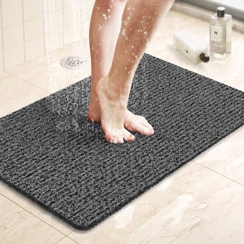 LuxStep Shower Mat Bathtub Mat Non-Slip Bath Mat with Drain, Quick Drying - color: Black, size: 24" x 16"