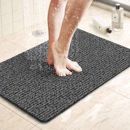 LuxStep Shower Mat Bathtub Mat Non-Slip Bath Mat with Drain, Quick Drying - color: Black, size: 24" x 16"