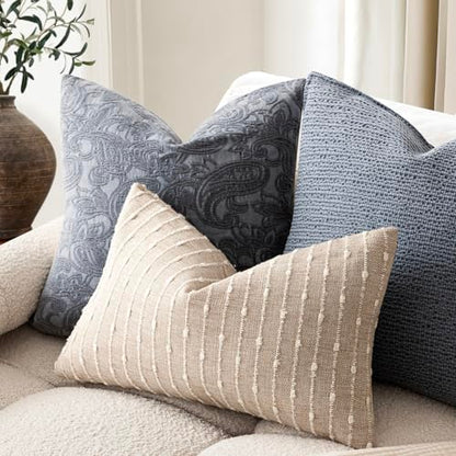 Foindtower Striped Boucle Lumbar Throw Pillow Covers 12x20 Natural Beige - color: Natural Beige, size: 20" x 12" (Pack of 2)