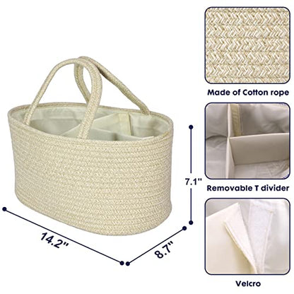 XUANGUO Cotton Rope Baby Diaper Caddy Organizer Basket with Handles Oatmeal - color: oatmeal, size: Regular