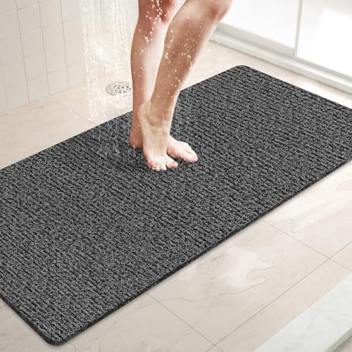 LuxStep Shower Mat Bathtub Mat,Non-Slip Bath Mat with Drain, Quick Drying - color: Black, size: 40" x 16" (Rectangular)