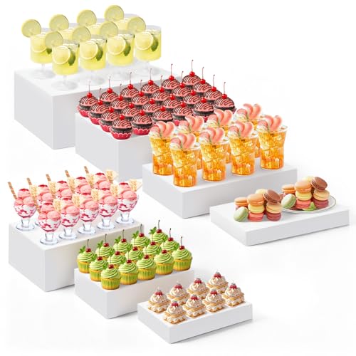 Leinuosen 7 Pcs Large Acrylic Buffet Risers, 6-12" Rectangle, White - color: White, size: 6" to 12", style: Rectangle