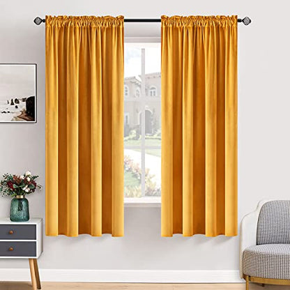 MIULEE Mustard Yellow Blackout Velvet Curtains Drapes 63 Inch Long 52"x63" - color: Mustard Yellow, size: 52"W x 63"L (Pack of 2)