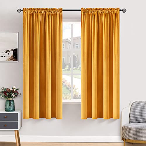 MIULEE Mustard Yellow Blackout Velvet Curtains Drapes 63 Inch Long 52"x63" - color: Mustard Yellow, size: 52"W x 63"L (Pack of 2)