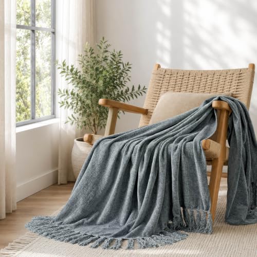 EverGrace Chenille Knit Throw Blanket for Couch, 60"x80", Dusk Blue - color: Dusk Blue, size: 60"x80"