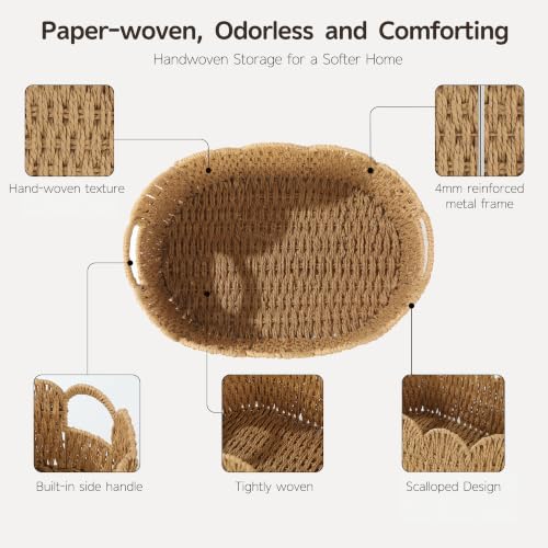 Endymion Set of 2 Paper Rope Scalloped Basket, Wicker Storage Baskets - color: Neutral