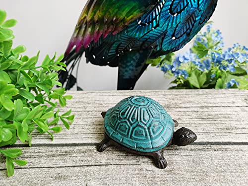 BSTGIFTS Cast Iron Turtle Key Hider - Spare Key Holder & Garden Decoration - Trinkets Box for Jewelry, Ear Studs, Ring & Paper Clips (Antique Blue) - color: Antique Blue