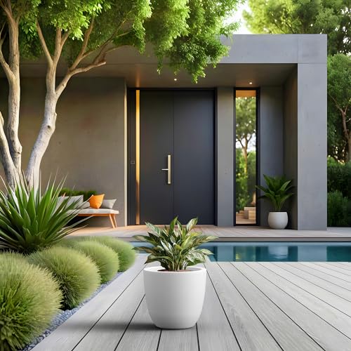 Kante White Concrete Planter 10" Dia All-Weather Round Small Pot - color: White, size: 10-Inch Dia