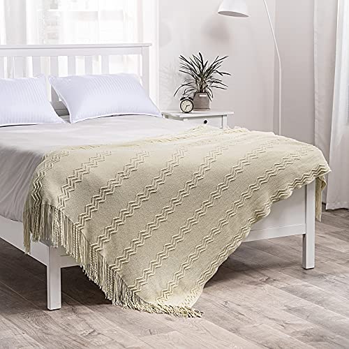 MIULEE Beige Knitted Boho Throw Blanket for Couch 50"x60" - color: Beige, size: 50" x 60"