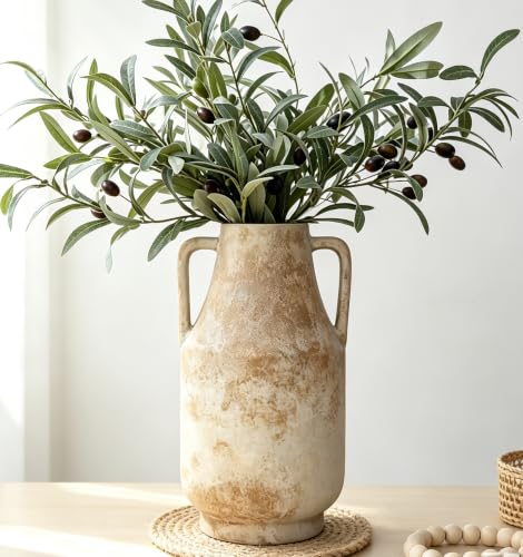 Ceramic Flower Vase with Handles, 11in Tall Rustic Vases for Centerpieces - color: 1-terracotta/10.7“