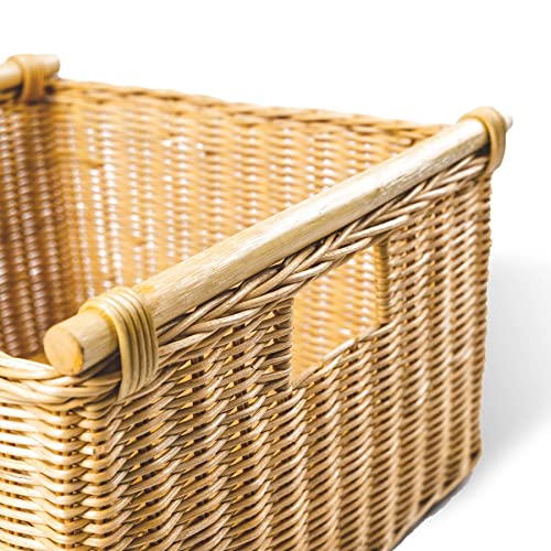 The Basket Lady Deep Pole Handle Wicker Storage Basket, M, Sandstone - color: Sandstone, size: Medium