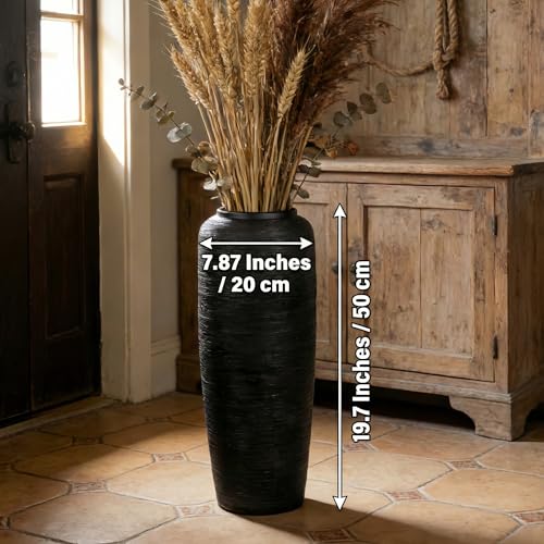 Black Rustic Ceramic Floor Vase, 19.7 Inch, Ribbed Texture - size: 19.7 Inch