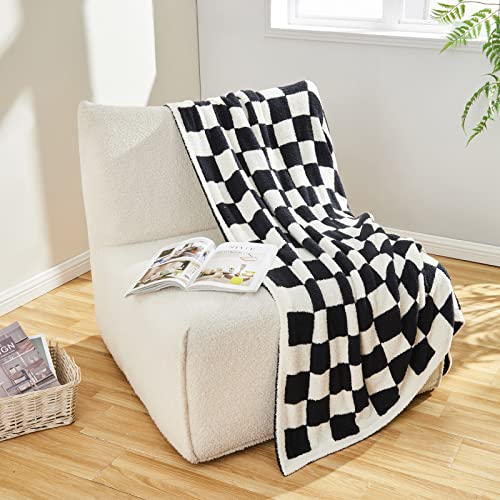 CozeCube Black White Reversible Checkered Knit Throw Blanket 50"x60" - color: Jet Black and White, size: 50"x60"