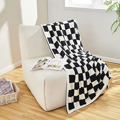CozeCube Black White Reversible Checkered Knit Throw Blanket 50"x60" - color: Jet Black and White, size: 50"x60"
