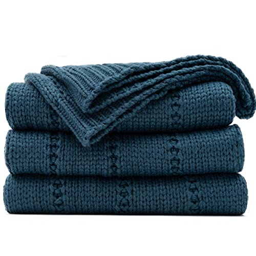RECYCO Cable Knit Throw Blanket, Navy Blue, 60"x80" - color: Navy Blue, size: 60"x80"