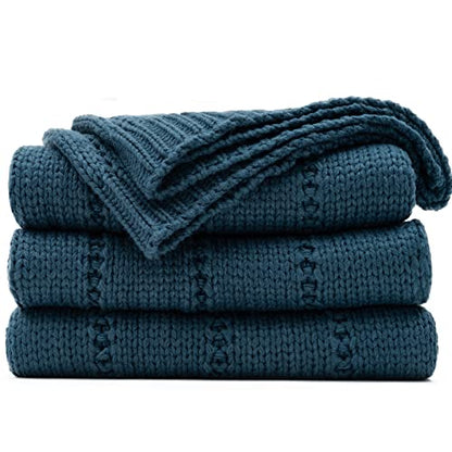 RECYCO Cable Knit Throw Blanket, Navy Blue, 60"x80" - color: Navy Blue, size: 60"x80"