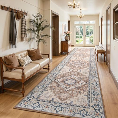 Lofus 3x12 Hallway Kitchen Washable Runner Rug, Entry Long Carpet Brown - color: Floral Brown, size: 3' x 12' (Runner)