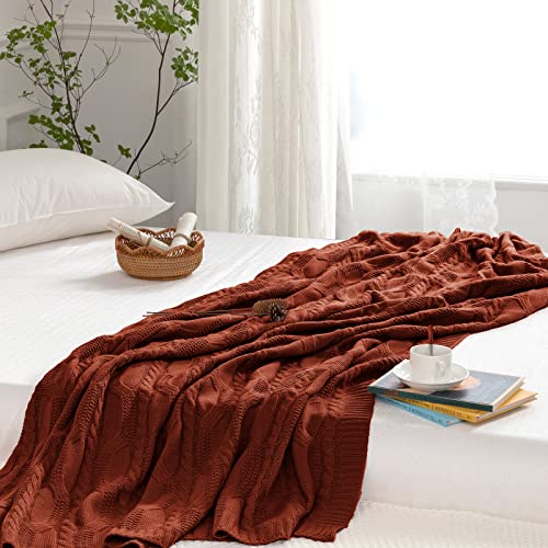 Aormenzy Red Brown Knit Throw Blanket, 50" x 60" - color: Red Brown, size: 50" x 60"