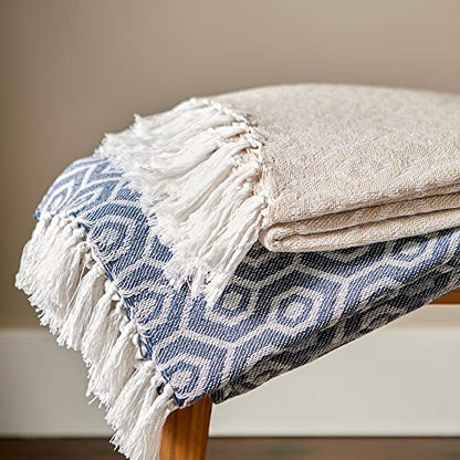 DII Modern Cotton Geometric Blanket Throw with Fringe for Chair, Couch, Picnic, Camping, Beach, & Keep Cozy with Everyday Use, 50x60, Off-White - color: Off-white, size: 50x60"