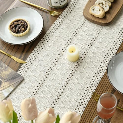 Artoid Mode Beige Woven Farmhouse Hollow Table Runner 12x72 Inch - color: Beige, size: 12" x 72", Table Runner