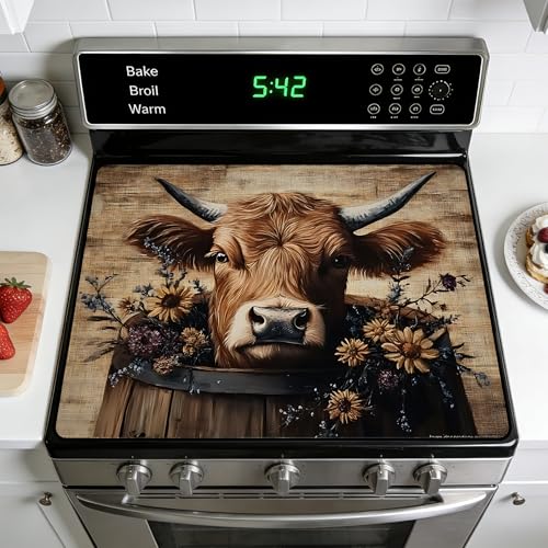 Stove Top Cover for Electric Stoves: All-in-One Heat-Resistant Protector Mat, Non-Slip Kitchen Counter Mat Cow Pattern 28''x20'' - color: CH186