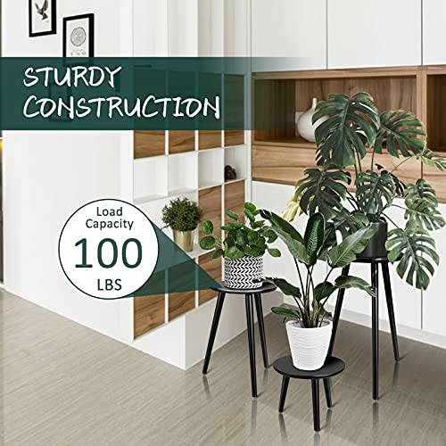 Uneedem Indoor Plant Stand, Modern Plant Table 16.5" Tall Wood Mid Century Flower Holder Small Round Side End Table - color: Black, size: 16.5"