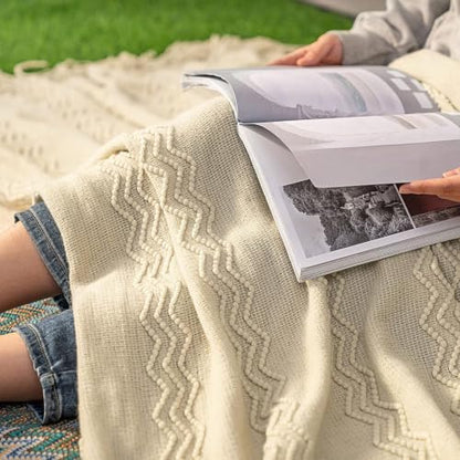 MIULEE Beige Knitted Boho Throw Blanket for Couch 50"x60" - color: Beige, size: 50" x 60"