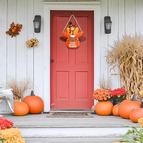Wood Wreath for Front Door Porch Window Wall Hanging Decor (Thanksgiving) - style: Thanksgiving