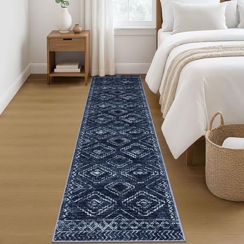 KILOCOCO Washable Runner Rug 2x8 ft Non Slip Runners for Hallway, Dark Blue - color: Dark Blue, size: 2' x 8' (Runner)