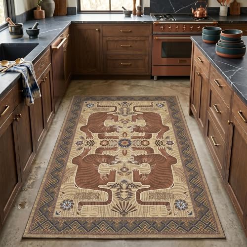 GarveeHome 3x5 Tiger Washable Rug Entryway Boho Bedroom Non Slip Vintage - color: Camel, size: 3' x 5' (Rectangular)