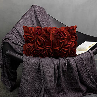 KINGROSE Handmade 3D Flower Throw Pillow Cover, Rust Red, 12x20 Inches - color: Rust Red