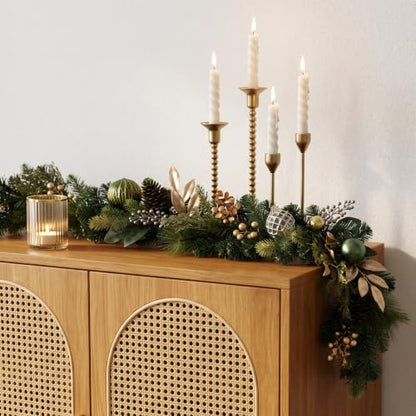 DecorbyHannah 9ft Gold Prelit Christmas Garland for Mantle with Lights - size: 9 ft