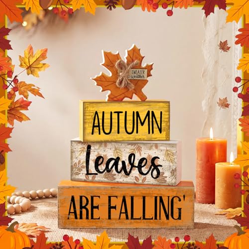 Lineshading 4 Pcs Fall Table Decorations Wooden Autumn Maple Leaf Decor - style: Autumn Leaves