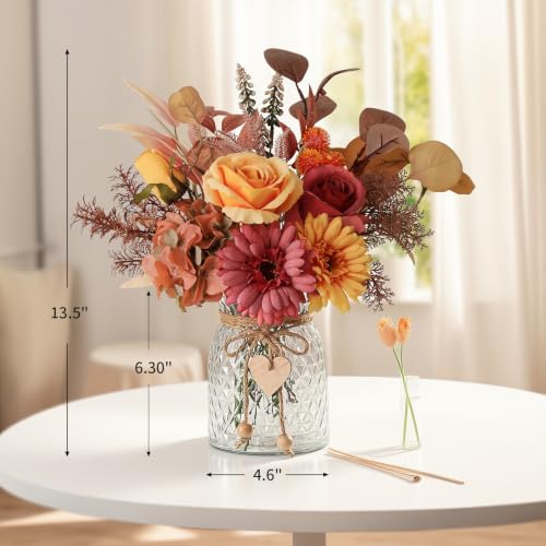 Leftover Fake Fall Flowers in Vase,Fall Flower Arrangements,Floral Arrangement,Table Decor,Centerpieces for Tables,Kitchen Decor,Coffee Table Decor - color: Fall Orange
