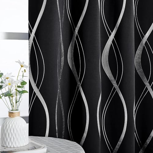 NICETOWN Black Out Grommet Pattern Curtain Panels 84 inches Long - color: 1 - Black, size: 52"W x 84"L (Pack of 2)