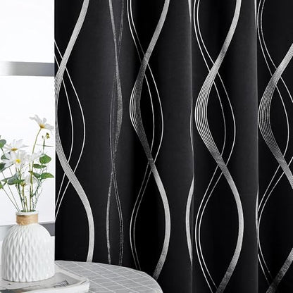 NICETOWN Black Out Grommet Pattern Curtain Panels 84 inches Long - color: 1 - Black, size: 52"W x 84"L (Pack of 2)
