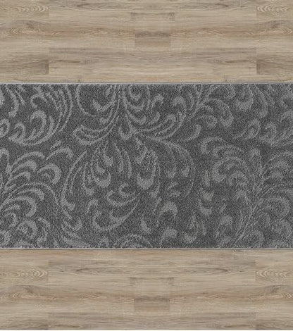 2 Ft Charcoal Entryway Kitchen Bath Rug Mat, Custom Size, Non Slip Washable - color: Anthracite Floral, size: 2'2" x 2' (Rectangular)